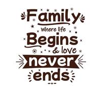 famiglia dove la vita inizia e l'amore non finisce mai citazione design Adesivi artistici in vinile 42x45.8cm Facile da installare Caffè