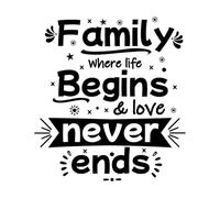 famiglia dove la vita inizia e l'amore non finisce mai citazione design Adesivi murali in vinile 42x45.8cm Non cade Nero