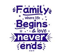 famiglia dove la vita inizia e l'amore non finisce mai citazione design Adesivi murali in vinile 42x45.8cm Autoadesivo Blu scuro
