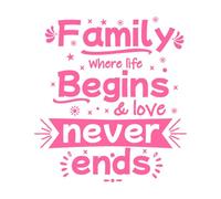 famiglia dove la vita inizia e l'amore non finisce mai citazione design Adesivi murali in vinile 54.6x59.5cm Non danneggia la superficie della parete Rosa