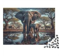 Famiglia elefanti Africa Puzzle 1000 Pezzi In Cartone Pressato, Un Puzzle Per Gioco Educativo Sfida, Ideale Per Hobby Invernale, Regalo Per Coppie 52x38cm/1000pcs