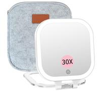 Famihomii Specchio cosmetico portatile ricaricabile con ingrandimento 30x, specchio da viaggio illuminato con 3 modalità di illuminazione, 72 LED, specchio da trucco ultra sottile portatile per il