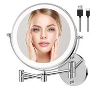 Famihomii Specchio ricaricabile per il trucco con illuminazione, ingranditore 1X / 10X, specchio per il trucco a 3 colori, schermo touch, ruotazione a 360 gradi del bagno