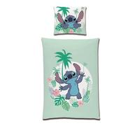 Familando Lilo e Stitch - Biancheria da letto per bambine, 135 x 200 cm, 80 x 80 cm, in 100% cotone con chiusura lampo, set di biancheria da letto con motivo Stitch Aloha (turchese)