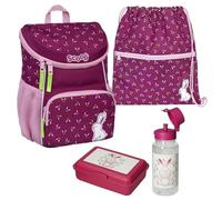 Familando Scooli Mini-Me - Zaino per bambini e bambine, set da 4 pezzi, con contenitore per il pranzo e borraccia, zaino ergonomico per la scuola materna, viola., 20x29x13cm