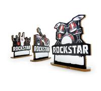 FAMILIACARD The Wow - Targhetta per celebrazioni come compleanno, matrimonio, cresima, 10 cartellini da tavolo di design Rockstar in cartone da 3 mm, il segnaposto souvenir con effetto 3D