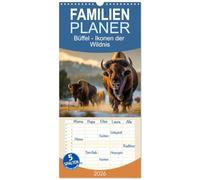 Familienplaner 2026 - Büffel - Ikonen der Wildnis mit 5 Spalten (Wandkalender, 21 x 45 cm) CALVENDO: Eindrucksvoll, mächtig und zugleich friedlich - der Büffel.