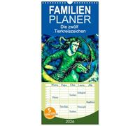 Familienplaner 2026 - Die zwölf Tierkreiszeichen mit 5 Spalten (Wandkalender, 21 x 45 cm) CALVENDO: Bunte Gemälde im Stil von Marc Chagall
