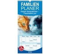 Familienplaner 2026 - Katzen Illustrationen - Faszination pur mit 5 Spalten (Wandkalender, 21 x 45 cm) CALVENDO: Elegante Katzen und neugierige Samtpfoten