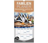 Familienplaner 2026 - Sehenswertes rund um die Welt mit 5 Spalten (Wandkalender, 21 x 45 cm) CALVENDO: Zauberhafte Aquarelle der KI von bekannten Sehenswürdigkeiten