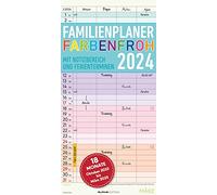 Familienplaner Farbenfroh mit 4 Spalten für 18 Monate 2024 - Familien-Timer 22x45 cm - Offset-Papier - mit Ferienterminen - Wand-Planer - Alpha Edition