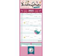 Familienplaner Vintage Zetteltasche 2025: Familienkalender, 4 große Spalten. Familientimer mit Ferienterminen, extra Spalte, Vorschau bsi März 2026, Stifthalter und Zetteltasche. Format: 19 x 46 cm