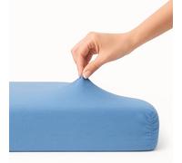 Family Bedding - Lenzuolo con angoli per letto singolo, 100% jersey di cotone, 100 x 200 cm, colore: Blu