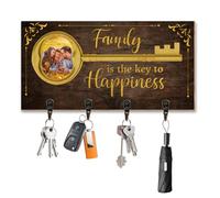 Family Is The Key To Happiness Portachiavi Organizer Hanger Personalizzato Famiglia Portachiavi Titolare Regali Gancio chiave personalizzato con foto e nomi Montaggio a parete Decorazione in legno