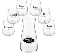 Family Set di 6 Bicchieri da Acqua con Caraffa in Vetro con Stampe Personalizzate Con nomi Acqua Vino Birra Tutte le Bevande Idea Regalo Casa Cena Pranzo Feste Famiglia Natale Compleanno Decorazioni