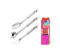 FAMILY Set Tescoma Utensili da Cucina cucchiaione, servispaghetti e forchettone più Confezione di 5 Panni in Microfibra