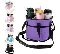 Family Size 4 Compartment Insulated Drink Carrier Holder Bag, Reusable Insulated Drink Holder Bag, with Adjustable Handle Strap Divider Reusable for Travel Sports Daily Use (deep purple)