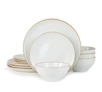 Famiware Jupiter, set di piatti e ciotole per 4 persone, adatto al microonde e alla lavastoviglie, resistente ai graffi, set da 12 pezzi, bianco