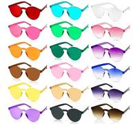 FAMKEEP 18 Paia Occhiali da Sole a Rotondi Senza Montatura,Occhiali da Festa Hippie Senza Montatura,Occhiali Colorati Trasparenti, Occhiali da Festa di Carnevale,Festa di Fine Anno