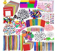 FAMKEEP 1800 Pezzi Lavoretti Creativi per Bambini DIY Art Craft Set, Scovolini Colorati per Lavoretti,Contiene Occhi Contorti, Bastoncini di Legno Colorati, Piume, Paillettes
