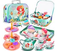 FAMKEEP 48 PCS Set da Tè per Bambini,Giocattoli Sirena di Latta Tea Party Finta di Giocare con Dessert Donut,Tea Party Finta di Giocare Sirena Compleanno Regalo per Bambina 3 4 5 6 7 Anni