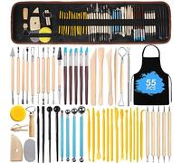 FAMKEEP 55 Pezzi Strumento per Modellare l’Argilla,Strumenti Argilla,Attrezzi Ceramica,Sculpting Tool con Sacchetto di Stoccaggio,Kit per Modellazione, per Scultura in Argilla Utensili Ceramiche