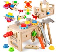 FAMKEEP Cassetta Attrezzi Legno,29 Pezzi Giocattolo Montessori Bambini di 1 2 3 4 5 Anni,Adatto Ragazzi Compleanno Halloween Natale Pasqua Regalo