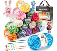 FAMKEEP Gomitoli 16 Colori Pacco di Lana Acrilica,Multicolore lanas Gomitoli,Lana per Maglieria con 2 Uncinetto,Filati Lanas Acrylico per DIY Uncinetto e Lavori a Maglia