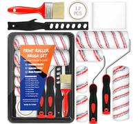 FAMKEEP Kit Rullo e Vaschetta per Verniciare,12PCS Rullo Pittura Kit,Con Nastro Adesivo, Fogli Antipolvere,Vassoio,Telai per Rulli,Pennelli da Pittura Rullo per Imbiancare Pareti
