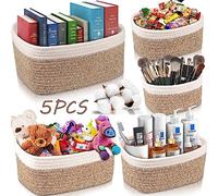 FAMKEEP Set di 5 Cestini Portaoggetti Intrecciato in Corda di Cotone, cestino portaoggetti bagno,Impilabile Organizer Fasciatoio, Decorazione Cestini Stoccaggio per Bagno Cameretta Salotto Ufficio