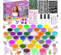 FAMKEEP Set Tatuaggi Glitter,42 Colori Tatuaggi Kit,223 Stencil, 5 Pennelli, 3 Colla,Tatuaggi Impermeabili Kit Tatuaggi Flash per Ragazzi, Ragazze e Festa,Regali per Natale e Carnevale