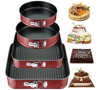 FAMKEEP Tortiera Rimovibile,Teglia da Forno Rotonda 4 Pezzi Stampi per Dolci, Quadrate, Springform (16/20/22/26cm) Rivestimento Antiaderente Cake Pan Ideali per cheesecakes