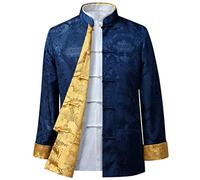 FAMMIX Giacca per Arti Marziali di Kung Fu Una Manica Lunga - Abiti da tangami Abiti Tradizionali Cinesi, Lino di Cotone Tai Chi Abiti Zen Uniforme di Meditazione Zen blue-3XL