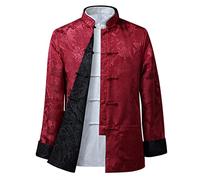 FAMMIX Giacca per Arti Marziali di Kung Fu Una Manica Lunga - Abiti da tangami Abiti Tradizionali Cinesi, Lino di Cotone Tai Chi Abiti Zen Uniforme di Meditazione Zen Red-M