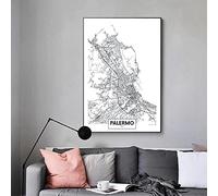Famosa mappa della città Italia Palermo Stampata su tela Pittura Wall Art Pictures Nero Bianco Poster e stampe Room Home Decor19,6 "x 27,5" (50x70 cm) Senza cornice