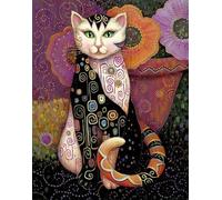 Famoso Gustav Klimt Poster Animale Stampe Astratte Colore Wall Art Picture《Vaso di fiori Gatto》Gustav Klimt Dipinto Su Tela Per Home Decor 40x50cm Senza Cornice