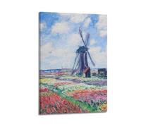 Famoso mulino a vento di Claude Monet nel campo di tulipani dipinto istantaneo vintage Decor Monet Botanical Wall Art Vintage Decor Canvas Wall Art per la decorazione della stanza Poster pittura