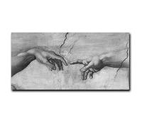 Famoso Nero bianco La creazione di Adamo di Michelangelo sul muro Dipinti su tela Poster Mani a mano Immagini d'arte 70x140cm (28x55in) Senza cornice