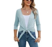 Famulily - Cardigan trasparenti da donna con spalline 3/4 maniche con lacci frontali estivi leggeri, blu cielo, S