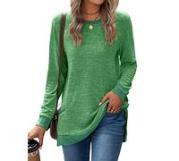 Famulily Felpa a blocchi di colore per le donne Girocollo Split Side Cotone Manica lunga Top larghi Tee Shirt con tasche, #1 verde., XL