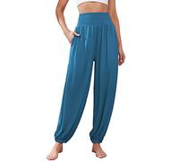 Famulily Harem Pantaloni da donna a vita alta, per yoga, allenamento, elasticizzati, taglie S-XXL, Blu, L