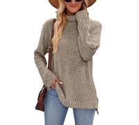 Famulily, maglioni con collo dolcevita da donna, maglioni oversize autunnali e invernali a maniche lunghe, con spacchi laterali, modelli tunica, Caff, S