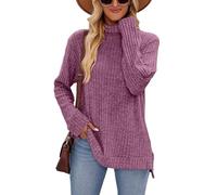 Famulily, maglioni con collo dolcevita da donna, maglioni oversize autunnali e invernali a maniche lunghe, con spacchi laterali, modelli tunica, vino, XXL