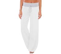 Famulily Pantaloni da pigiama da donna casual a gamba larga, bianco, L