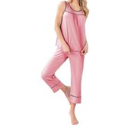 Famulily Pigiama da donna senza maniche con tubazioni, comodo top e pantaloni capri, con tasche, abbigliamento da notte S-XXL, rosa, XL