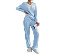 Famulily Set Pigiama da Donna Abbigliamento da Notte, Donna a Costine 2 Pezzi Completi Abbigliamento Casual Set Tute da Casa Abbigliamento Domestico Scollo a V Manica Lunga Maglioni e Pantaloni a