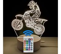 famvacor Luminaria da tavolo notturna giovanile ilusión óptica 3D motocross per regalo 16 colori di illuminazione e telecomando (Motrocross)