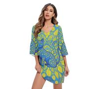 famyily Abito estivo alla moda in chiffon 2026 prendisole allentate per le vacanze da donna S, Ucraina Gatto Floreale Vintage, L