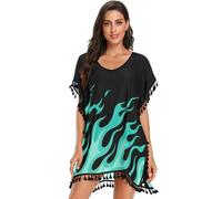 famyily Accessori da spiaggia da donna Cause Swim Coverup Beach Vacation Essentials S-L Fiore che scorre giraffa verde menta, Giraffa Fuoco Fluente Verde Menta, L