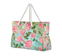 famyily Acquerello rosso boccioli di rosa verde foglie robuste borse e borse con tasche laterali borsa da spiaggia tote essenziale da viaggio regali da spiaggia regali di compleanno per le donne